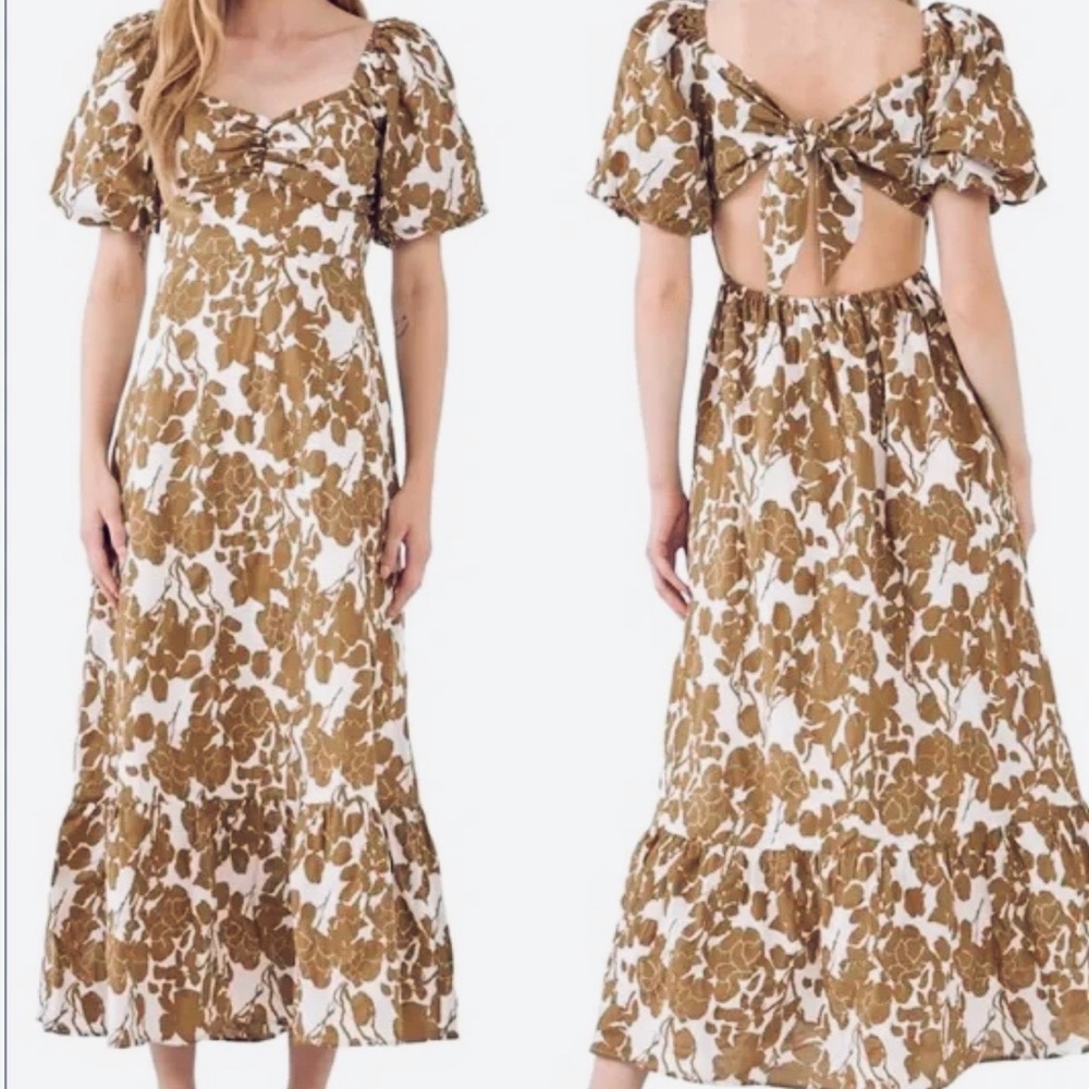 English Factory Brown and White Backless Dress